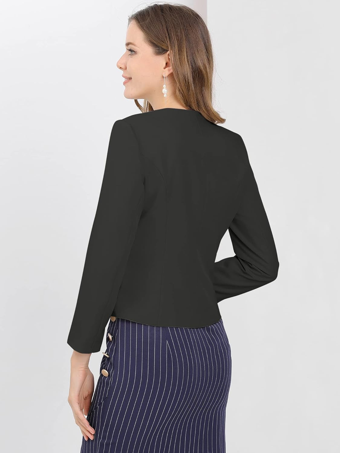 Women'S Crop Collarless Blazers Suit Zip Decor Work Office Jackets Blazer-Gennys fashion