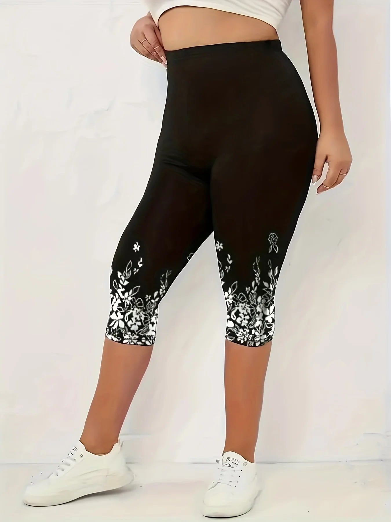 Women'S Casual S-XXL Slim Fit Capri Leggings Ladies Fashion Floral Print High Rise Slight Stretch Skinny Capri Leggings-Gennys fashion