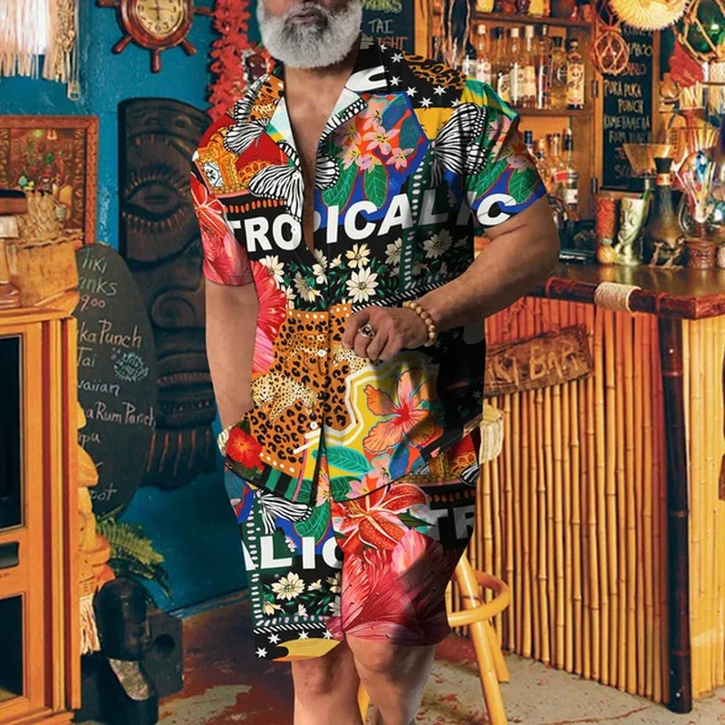 Animal Leopard Print Party Suit 3D Print Casual Shirt Beach Shorts Oversized 2Pcs Set Vacation Hawaiian Streetwear Man Suits-Gennys fashion