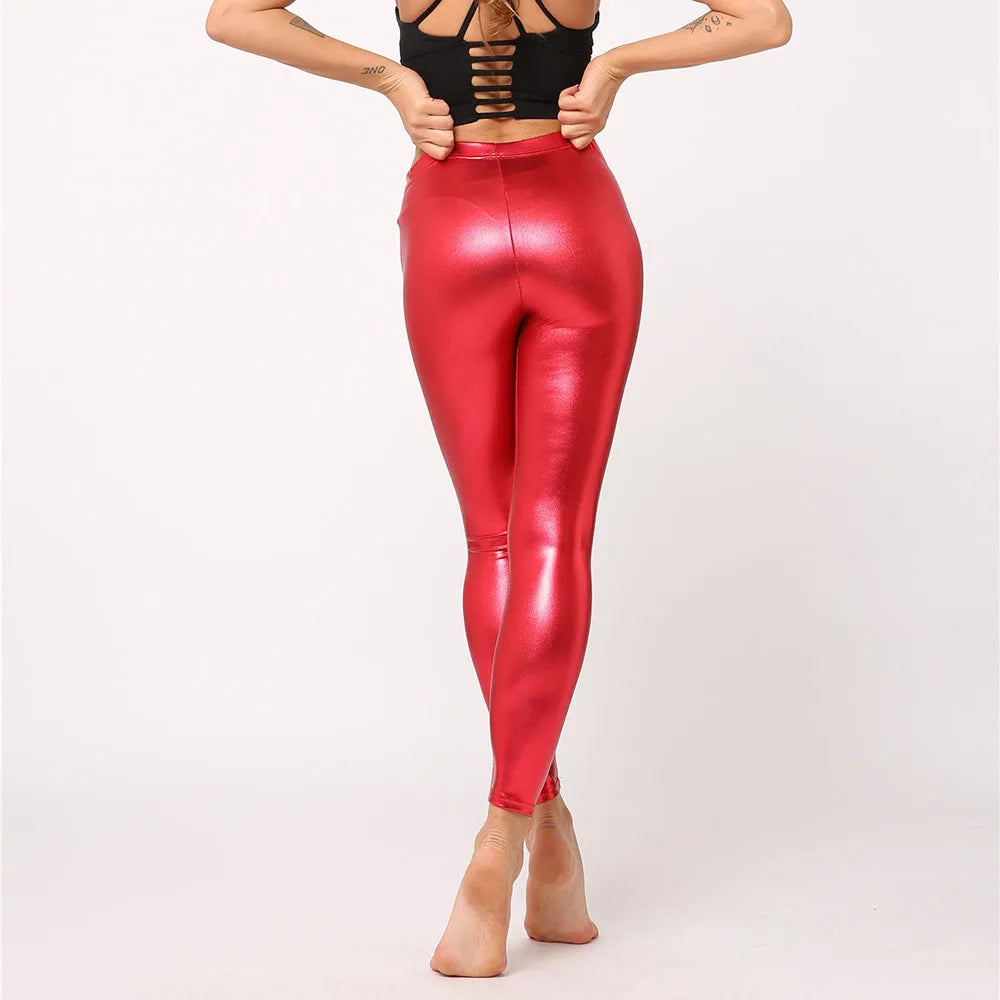 Sexy Leather Leggings Women Pants Bright Metallic Style Leather Legging Female Elastic Slim Fitness Leather Pants Trousers-Gennys fashion