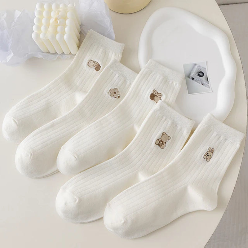 5 Pairs Women's Cartoon Mid Tube Socks