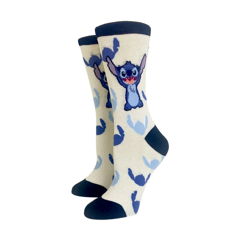 5 Pairs Cartoon Stitch Women Socks Cotton Comfortable Anime Socks Crew Socks Casual Happy Funny Socks Size 35-40-Gennys fashion