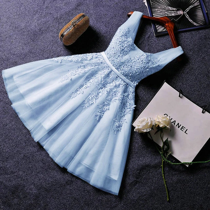 S0125 Prom Dress Short Pink Bridesmaid Dresses Beadings Sexy Neck Lace up Pearls Wedding Party Graduation Gowns-Gennys fashion