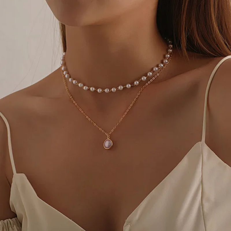 Crystal Zircon Heart Star Charm Layered Pendant Necklace Set for Women Charms Fashion Square Rhinestone Female Vintage Jewelry-Gennys fashion