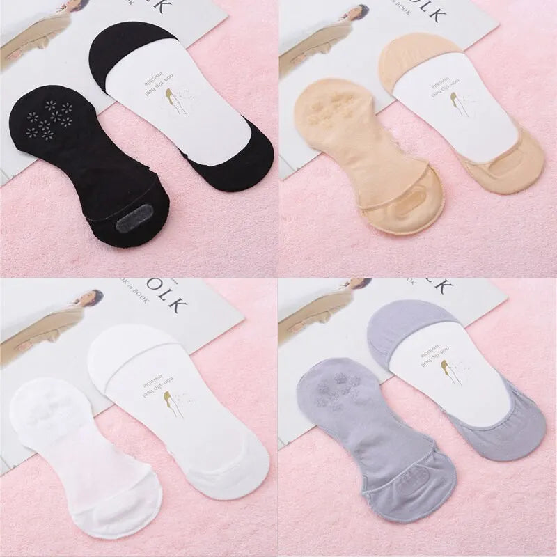 5 Pairs Summer Mesh Womens Thin Breathable Hollow Invisible Silicone Non Slip Candy Colored Female Socks-Gennys fashion