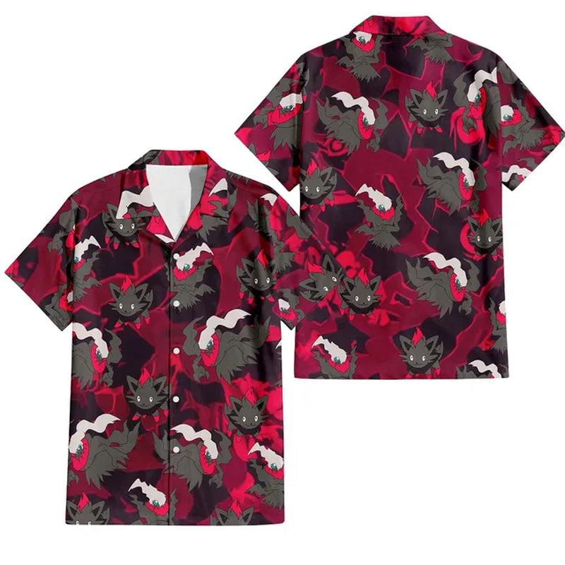 Summer Anime Style Pattern Printing Cartoon Animal Oversized Hawaiian Short Sleeved Shirt for Men'S Original Harajuku Clothes-Gennys fashion