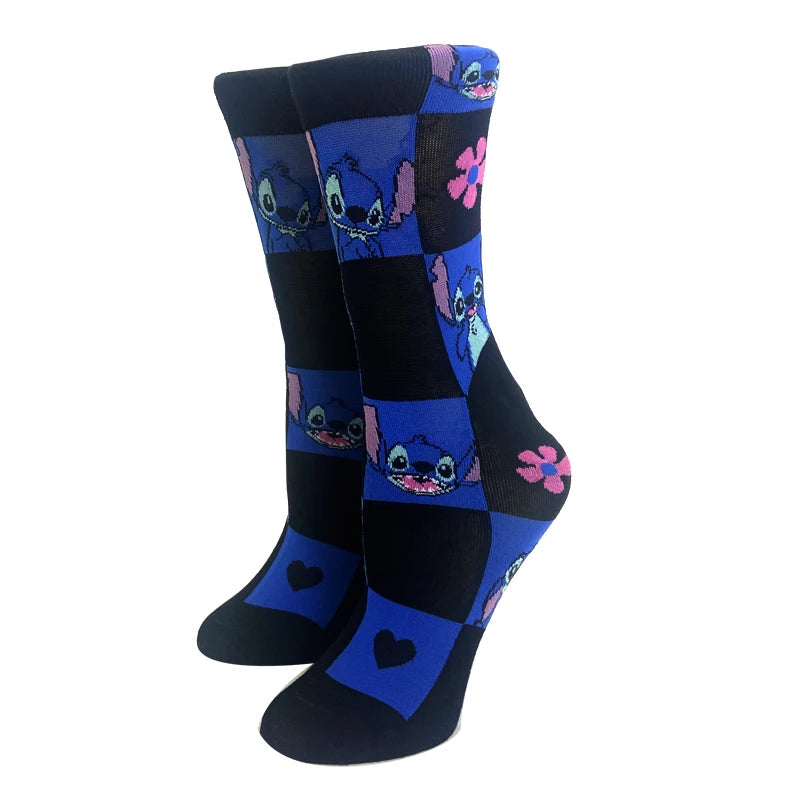 5 Pairs Cartoon Stitch Women Socks Cotton Comfortable Anime Socks Crew Socks Casual Happy Funny Socks Size 35-40-Gennys fashion
