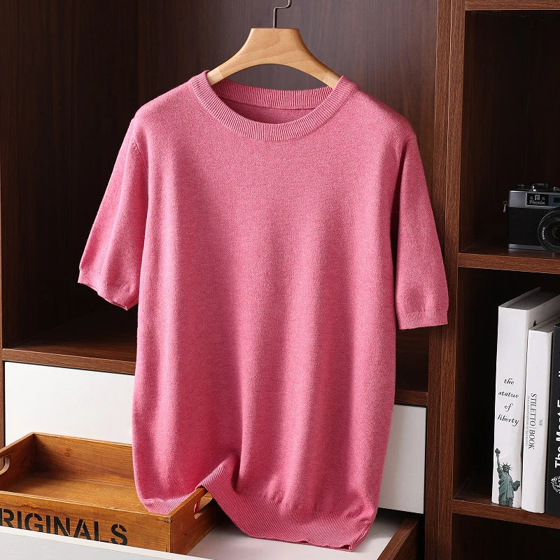 Men'S Cashmere Short Sleeves Sweaters 2022 Solid Color O-Neck Casual Knitted Pullovers Men Short Sleeves Jumper-Gennys fashion