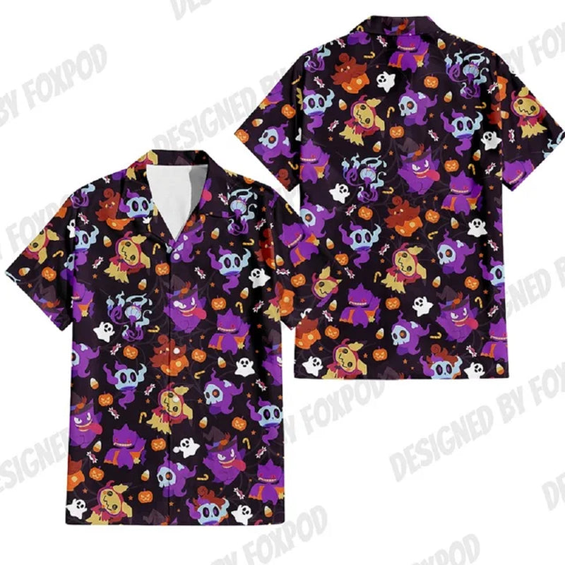 Summer Anime Style Pattern Printing Cartoon Animal Oversized Hawaiian Short Sleeved Shirt for Men'S Original Harajuku Clothes-Gennys fashion