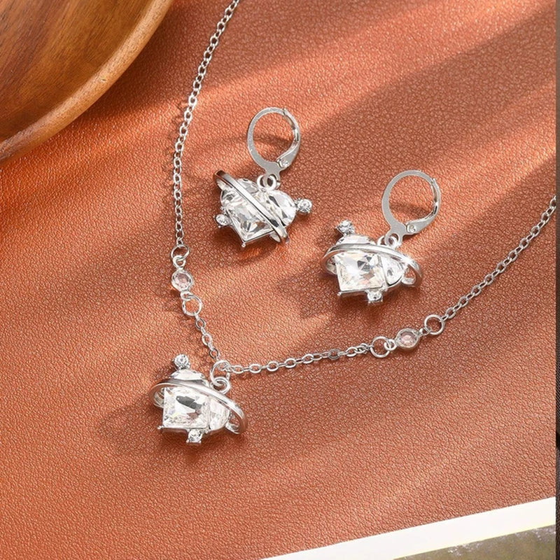 Crystal Angel Wings Heart Pendant Necklaces Set Ladies Girl Simple Y2K Pink White Zircon Love Elegant Necklace Women Jewelry Set-Gennys fashion