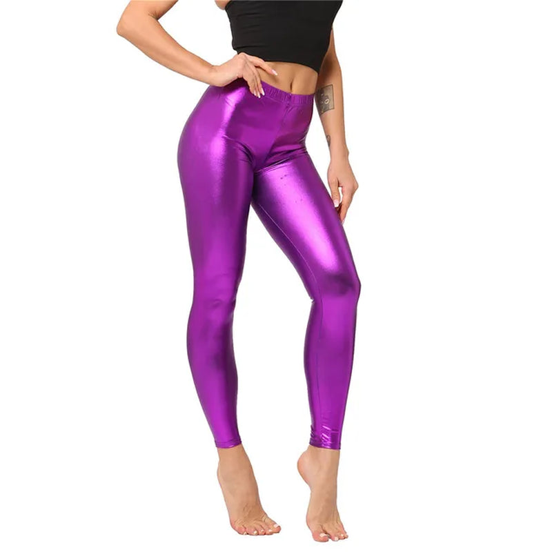 Sexy Leather Leggings Women Pants Bright Metallic Style Leather Legging Female Elastic Slim Fitness Leather Pants Trousers-Gennys fashion