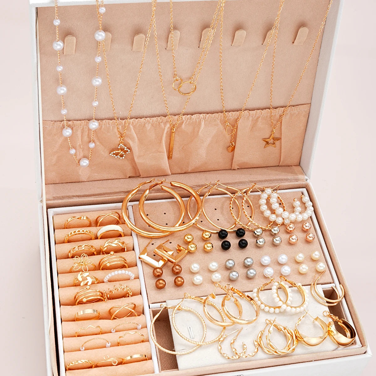 87 Pcs/Set Elegant Personality Imitation Pearl Earrings Rings Jewelry Set for Women Daily Wearing Vintage Jewelry Gifts New 2024-Gennys fashion