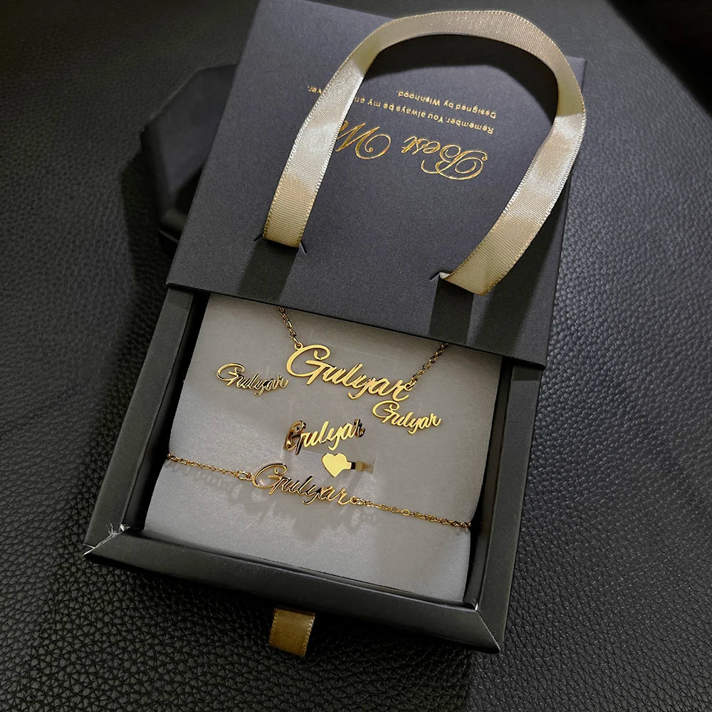 Fashion Custom Stainless Steel Jewelry Sets for Women Baby Name Earrings Set Personalized Customized Nameplate Mothers Day Gift-Gennys fashion