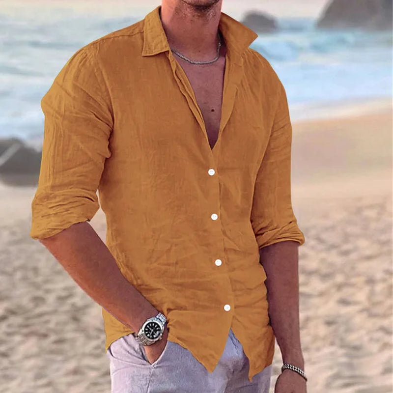 Summer New Fashion Street Men Cotton Linen Slim Casual Men'S Shirt Single Breasted Cardigan Long Sleeve-Gennys fashion