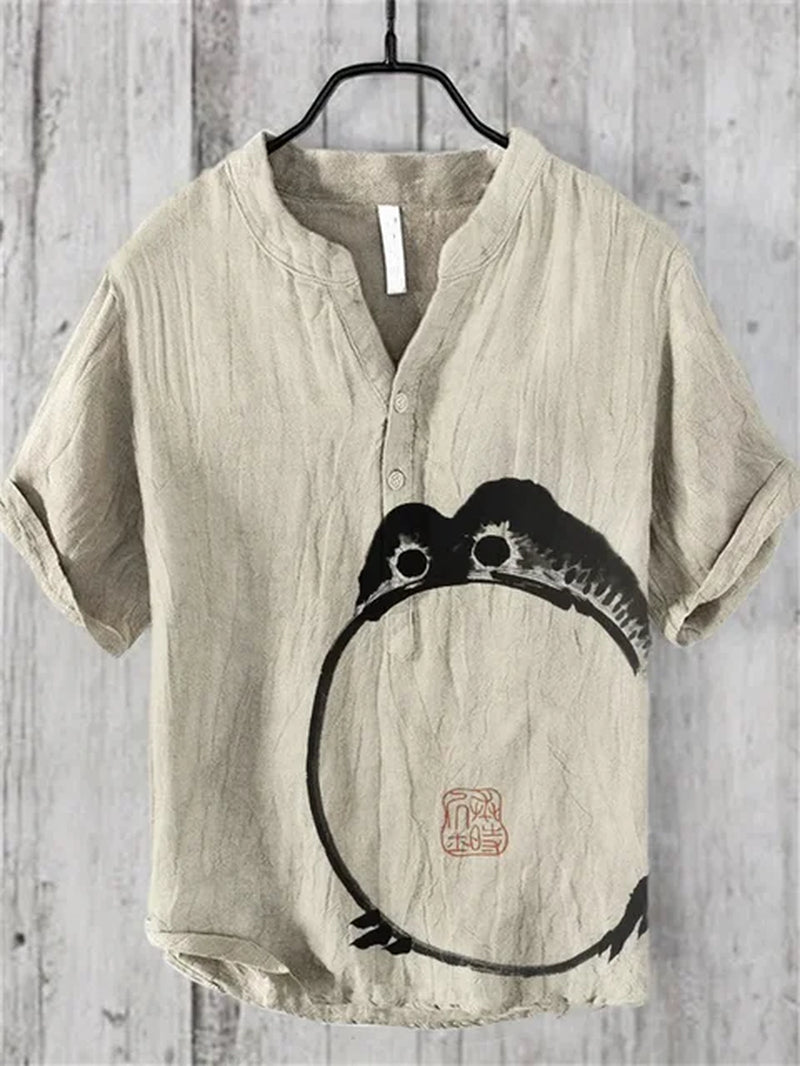Men'S Retro Hawaiian Art Print Wave Series 3D Digital Printing Casual Loose Short Sleeve Three-Breasted Shirt Linen 100%-Gennys fashion