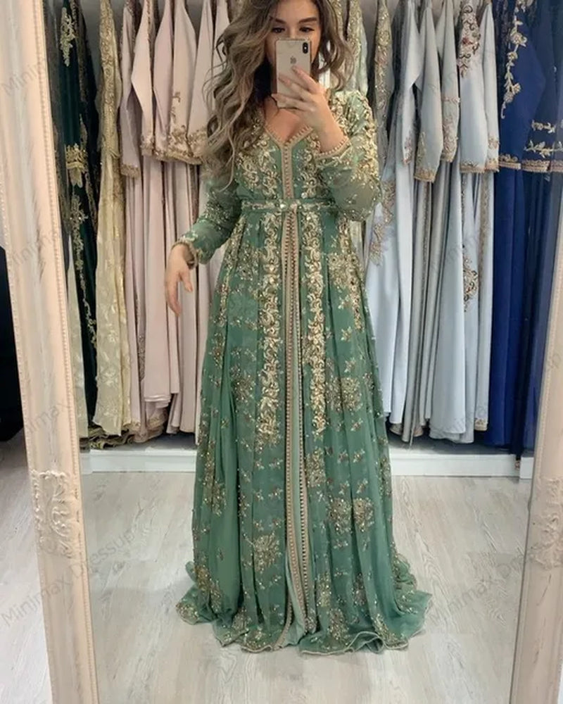 Платье Moroccan Kaftan Formal Evening Dresses Lace Appliques Arabic Muslim Special Occasion Dresses Платье Для Свадебной Вечери-Gennys fashion