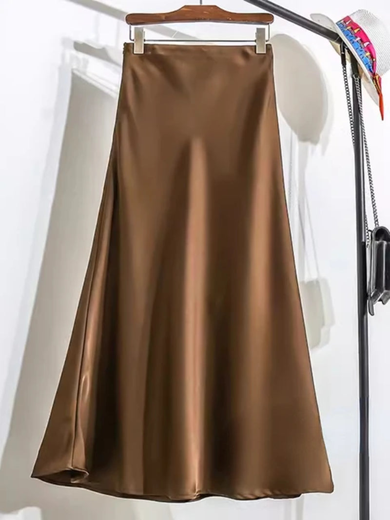 Acetic Satin Fishtail Skirt Woman Korean Fashion Elastic High Waist Skirts for Women Spring/Summer 2024 New Slim Long Dresses-Gennys fashion