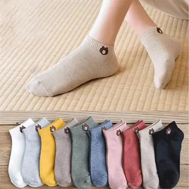 10 Pairs Women Low Tube Socks Set Cute Bear Pattern Fashion Breathable for Female Casual Style Comfortable Socks-Gennys fashion