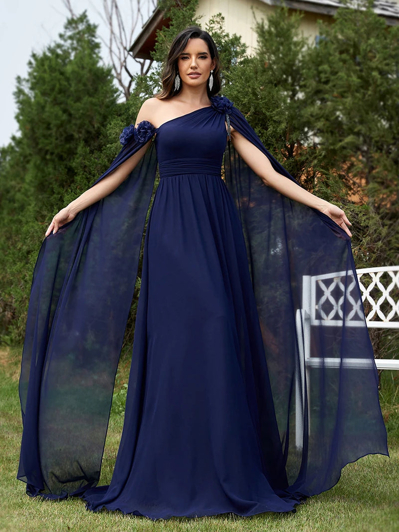 Lucyinlove Luxury Chiffon Streamer Navy Evening Dress Long 2024 Elegant Dress Bridesmaid Party Prom Arabia Flower Cocktail Dress-Gennys fashion