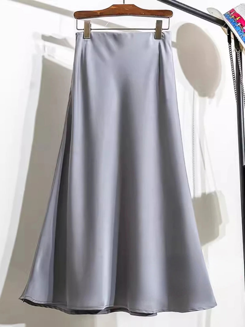 Acetic Satin Fishtail Skirt Woman Korean Fashion Elastic High Waist Skirts for Women Spring/Summer 2024 New Slim Long Dresses-Gennys fashion