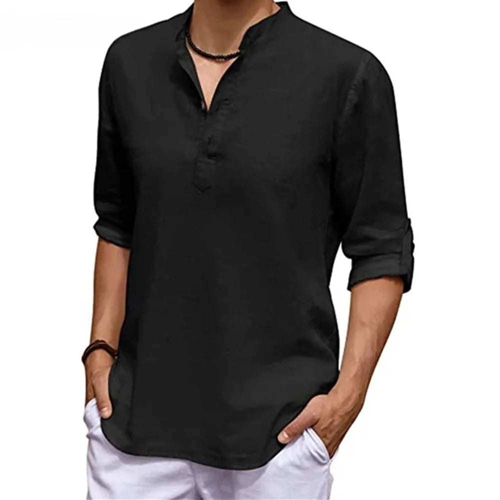 Men'S Shirts Casual Outdoors Basic Style Solid Color All-Match Long-Sleeved Thin Loose Blouse Male Spring Autumn Streetwear-Gennys fashion