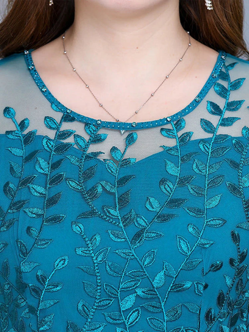 Blue Casual Chiffon Mesh Korean Long Dress Summer Women 2023 New Tunics Midi Fashion Elegant Prom Evening Dresses Short Sleeve-Gennys fashion