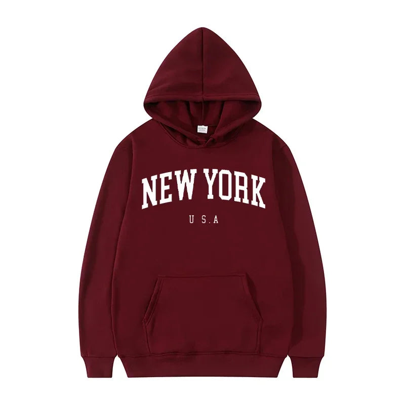 Men Women New York U.S.A City Hoodies Fashion Letter Printed Graphic Sweatshirts Loose Casual Harajuku Hooded Pullover Sportwear-Gennys fashion