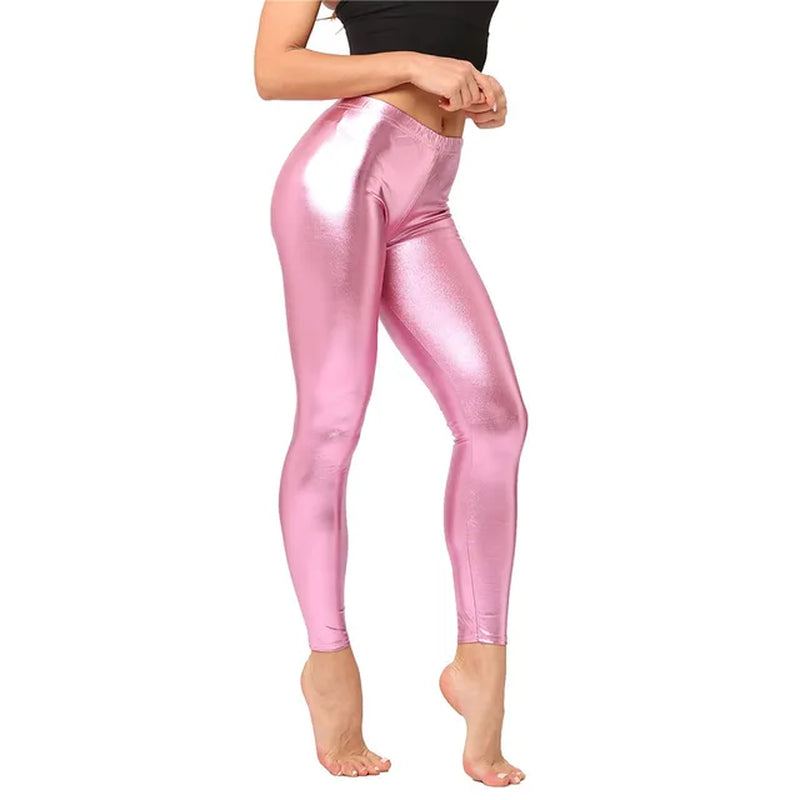 Sexy Leather Leggings Women Pants Bright Metallic Style Leather Legging Female Elastic Slim Fitness Leather Pants Trousers-Gennys fashion