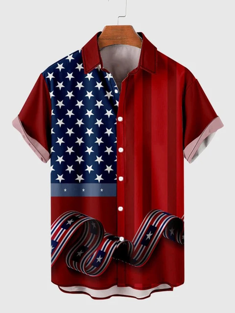 Men'S Shirts American Flag Eagle Pattern 3D Print Tops New Summer Casual Fashion Beach Party Tops Short Sleeves Men Clothing-Gennys fashion