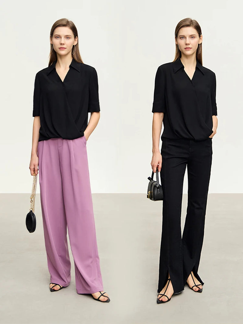 Minimalism Fashion Woman Shirts 2023 New Turn-Down Collar Chiffon Blouse Half Sleeve Top Women'S Shirts & Blouses 12342609-Gennys fashion