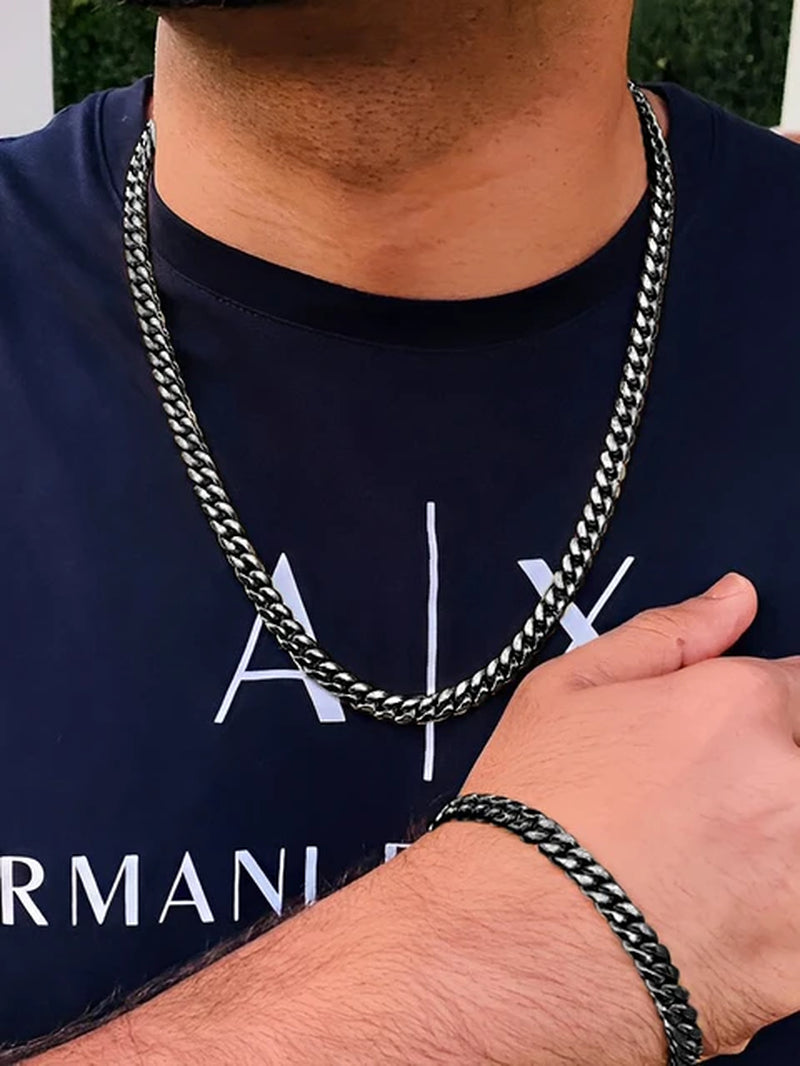 3 Pcs Stainless Steel Bracelet Necklace Ring for Men Women Retro Simple and Personalized Punk Hip Hop Jewelry Set Fashion Gifts-Gennys fashion