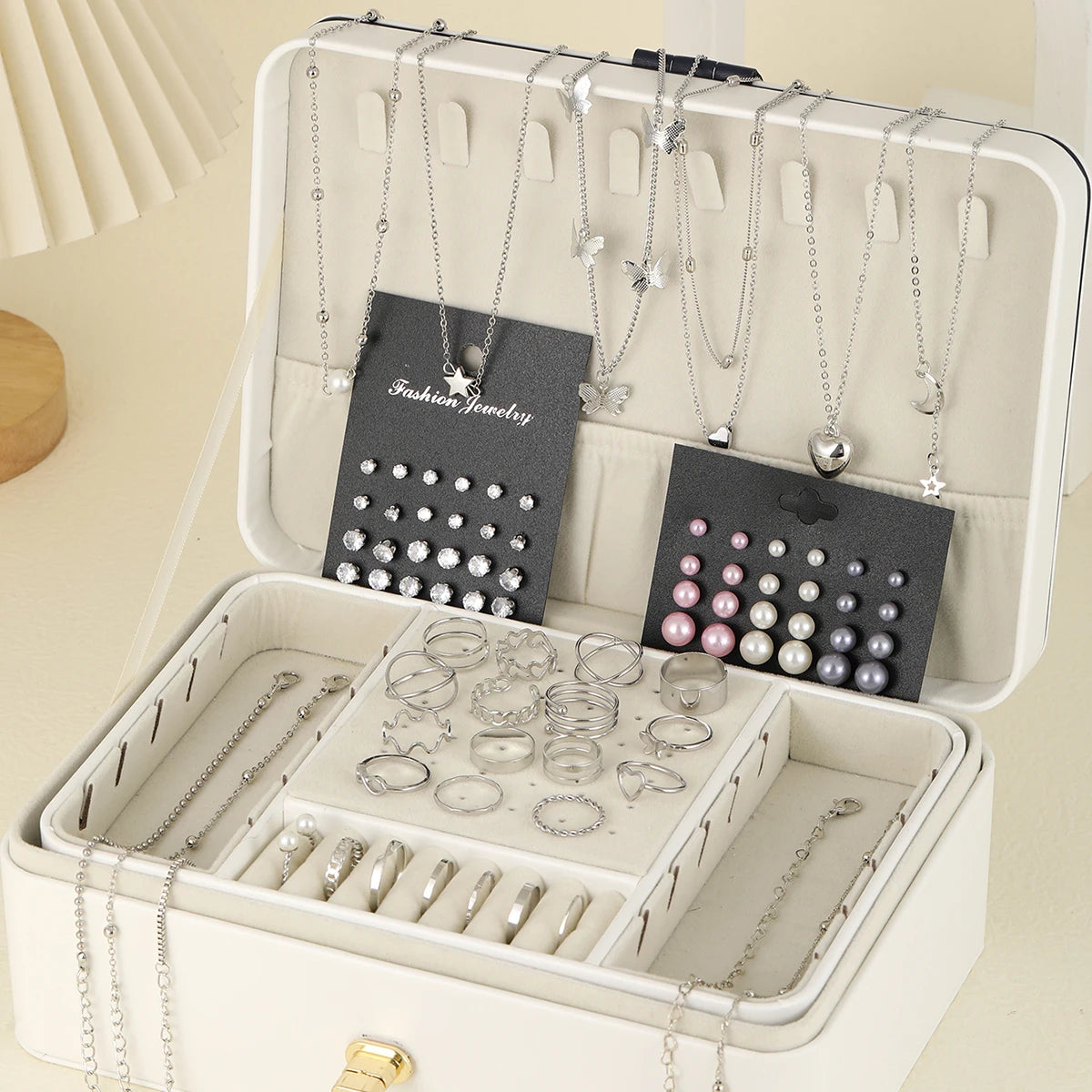 81 Pcs Vintage Elegant Imitation Pearl Zircon Butterfly Pendant Earrings Ring Necklace Bracelet for Women Daily Wear Jewelry Set-Gennys fashion