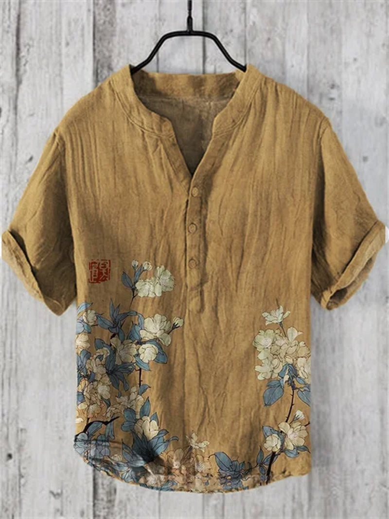 Summer Fashion Men'S Small V-Neck Japanese Art Frog Print Lapel Shirt Men'S Casual Art Short Sleeve Shirt-Gennys fashion