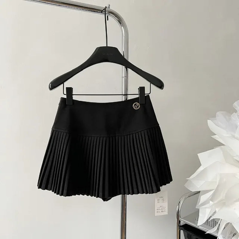 Women'S Woolen Pleated Short Skirt Autumn Winter American Korea Style Cheerleading Girl Straight A-Line High Waist Mini Skirt-Gennys fashion