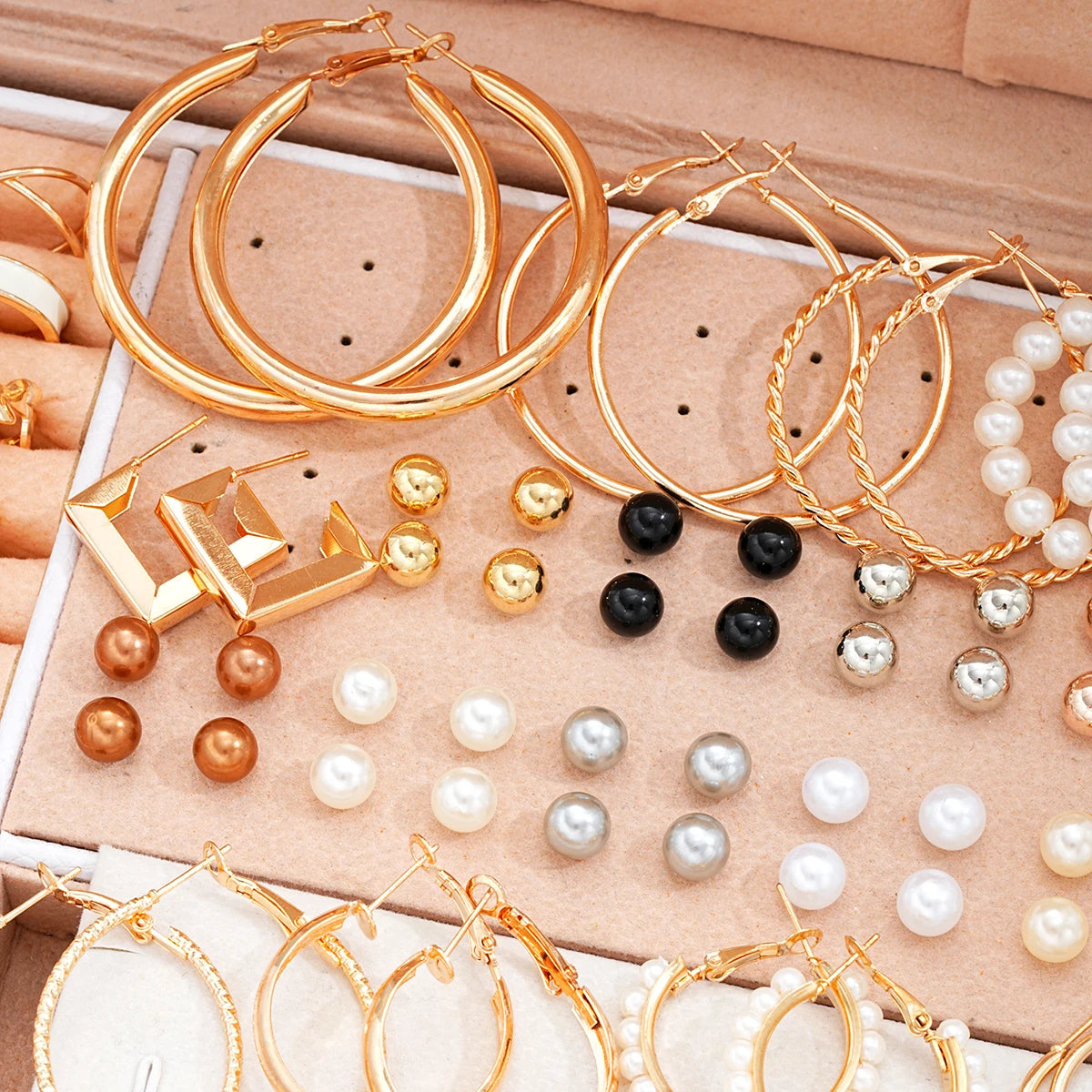 87 Pcs/Set Elegant Personality Imitation Pearl Earrings Rings Jewelry Set for Women Daily Wearing Vintage Jewelry Gifts New 2024-Gennys fashion