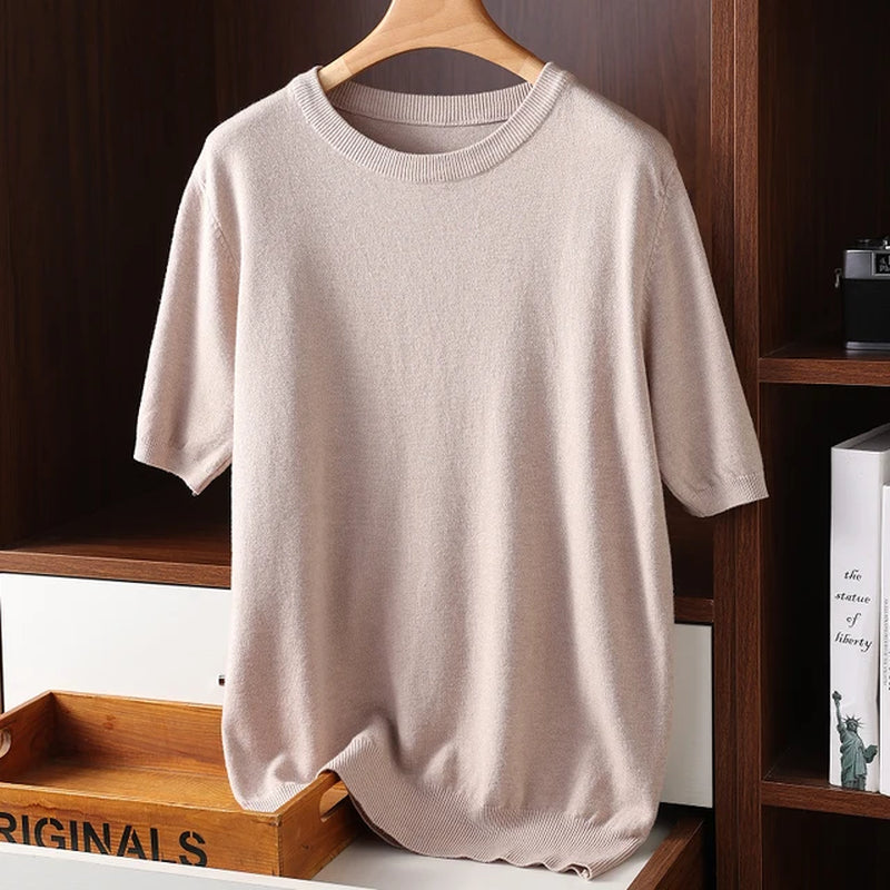 Men'S Cashmere Short Sleeves Sweaters 2022 Solid Color O-Neck Casual Knitted Pullovers Men Short Sleeves Jumper-Gennys fashion