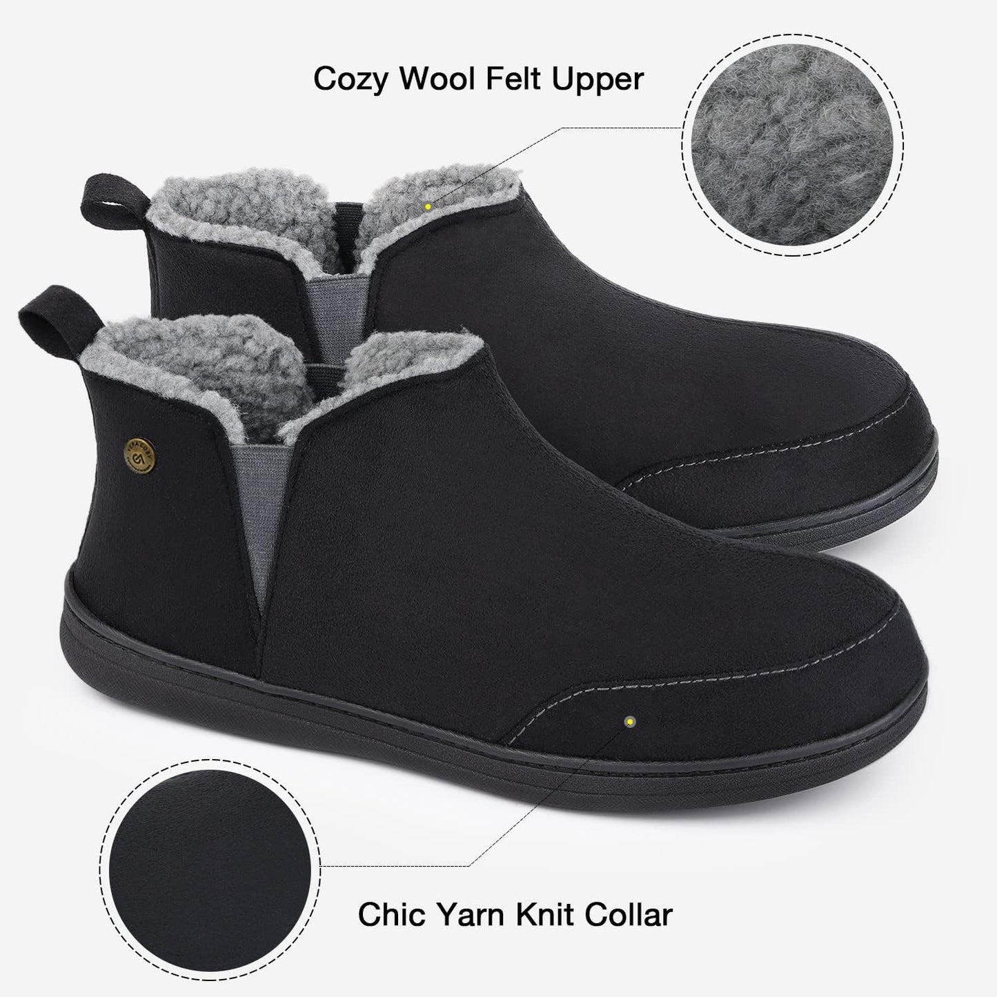 Men'S Micro Suede Sheepskin Hi-Top Slippers with Elastic Dual Gores-Gennys fashion
