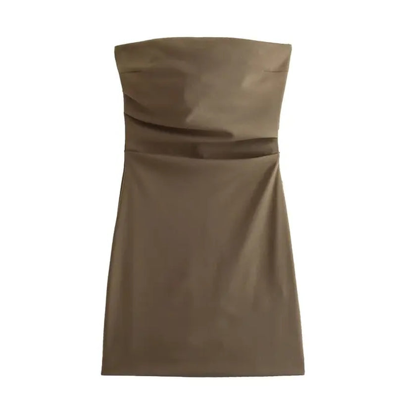Women Fashion Sexy Back Zipper Solid Color Pleats Strapless Mini Dress Chic Female Sleeveless Evening Dresses Mujer-Gennys fashion