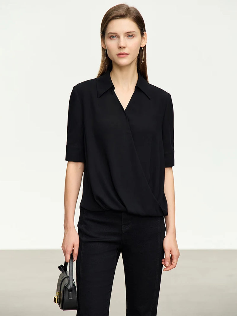 Minimalism Fashion Woman Shirts 2023 New Turn-Down Collar Chiffon Blouse Half Sleeve Top Women'S Shirts & Blouses 12342609-Gennys fashion