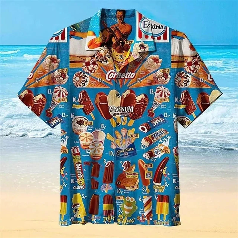 Small Size Girls 2024 Summer Ice Cream Graphic Shirts for Men Cold Popsicle Women Lapel Blouse Frozen Ice Lolly Beach Shirt Tops-Gennys fashion