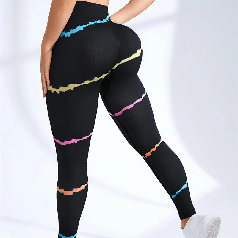 Women Seamless Tie Dye Yoga Leggings High Waisted Sexy Striped Fitness Leggings Fashionable Exercise Breathable Leggings-Gennys fashion