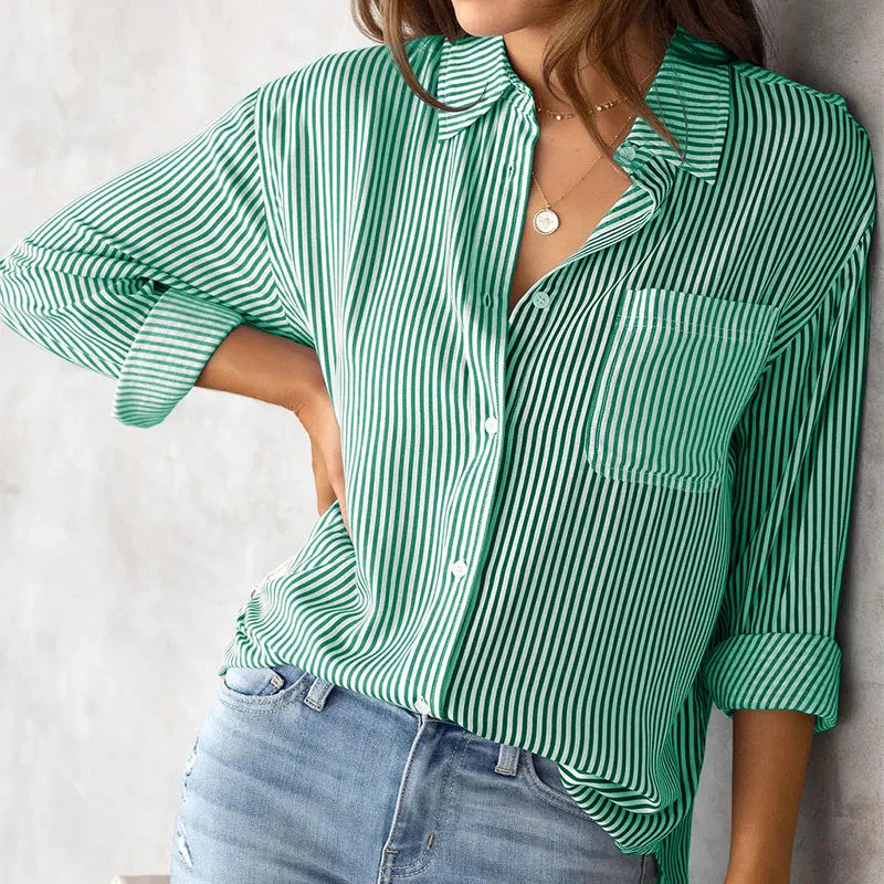 Casual Loose Striped Shirts for Women 2024 Autumn Vintage Women'S Oversized Shirts and Blouses Fashion Elegant Youth Female Tops-Gennys fashion