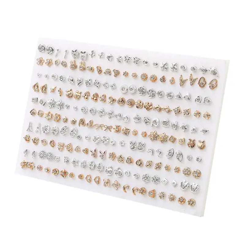 100Pair Women Acrylic Crystal Small Stud Earrings Set Girls Child Heart Star Animal Moon Crown Plastic Geometric Earring Jewelry-Gennys fashion