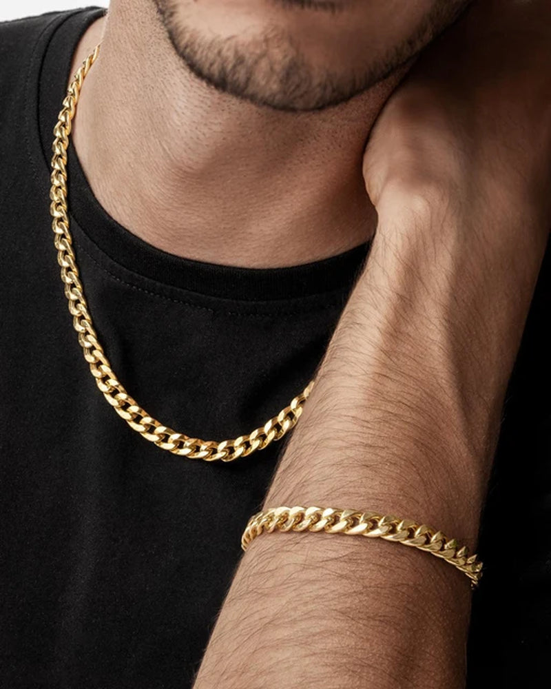 3 Pcs Stainless Steel Bracelet Necklace Ring for Men Women Retro Simple and Personalized Punk Hip Hop Jewelry Set Fashion Gifts-Gennys fashion