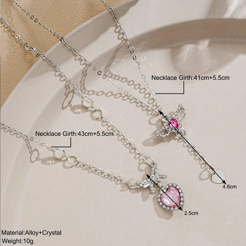 Crystal Angel Wings Heart Pendant Necklaces Set Ladies Girl Simple Y2K Pink White Zircon Love Elegant Necklace Women Jewelry Set-Gennys fashion