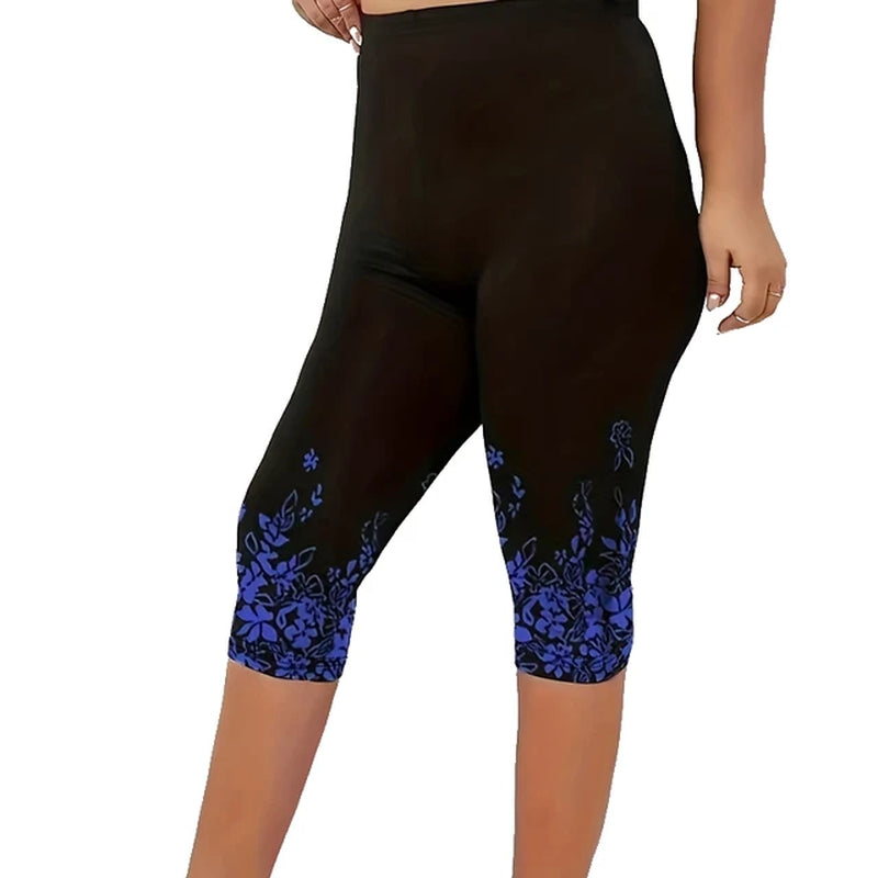 Women'S Casual S-XXL Slim Fit Capri Leggings Ladies Fashion Floral Print High Rise Slight Stretch Skinny Capri Leggings-Gennys fashion