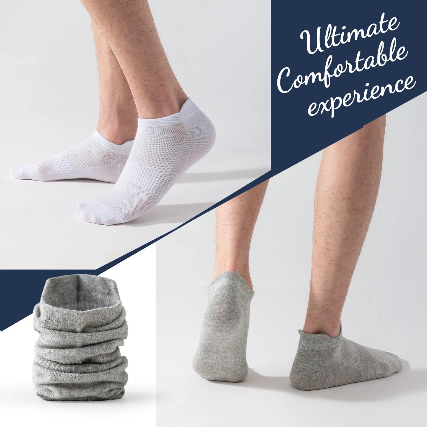 6Pairs Women Men Socks Couple Student Cotton New plus Size Sports Ear Mesh Spot Running Solid Color Boat Ankle Socks-Gennys fashion
