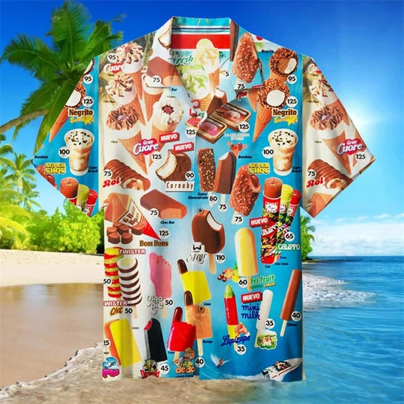 Small Size Girls 2024 Summer Ice Cream Graphic Shirts for Men Cold Popsicle Women Lapel Blouse Frozen Ice Lolly Beach Shirt Tops-Gennys fashion