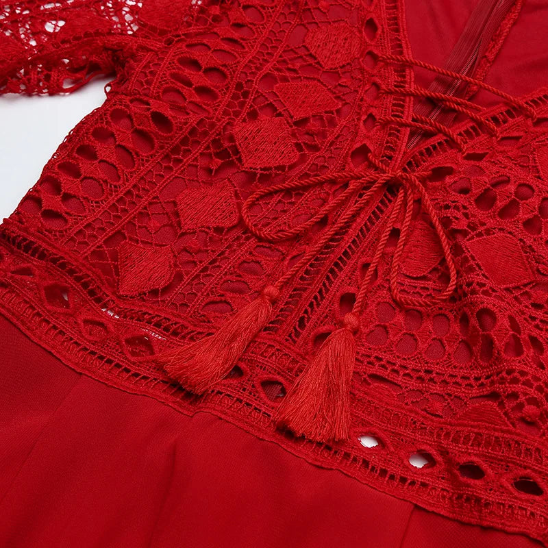 Women'S a Line Dress Short Mini Dress White Black Red Long Sleeve Solid Color Ruffle Patchwork Chiffon Spring Summer Slim V Neck-Gennys fashion