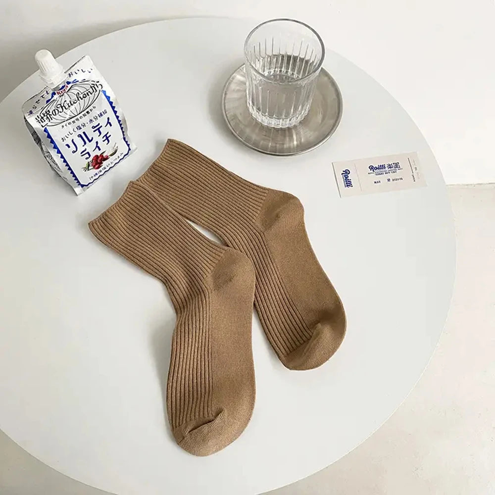 5 Pairs Solid Color Women'S Mid Length Socks Leisure High Quality Spring Autumn Simplicity Stripe Soft Breathable Women'S Socks-Gennys fashion